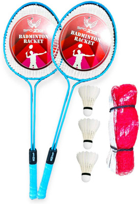 SPO Zone Badminton Kit Combo Set Of 2 Piece Racquet With 3 Piece Shuttlecock NET Red Strung Badminton Racquet(Pack of: 6, 280 g)