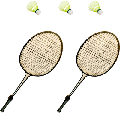 KEE KEE Badminton Racket- Set of 2 with 3Pc Shuttle Black Strung Badminton Racquet(Pack of: 2, 200 g)