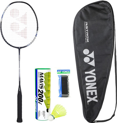 YONEX Astrox Attack 9 Badminton Racket with Mavis 200i Shuttle And Towel Grip Black Strung Badminton Racquet(Pack of: 9, 80 g)