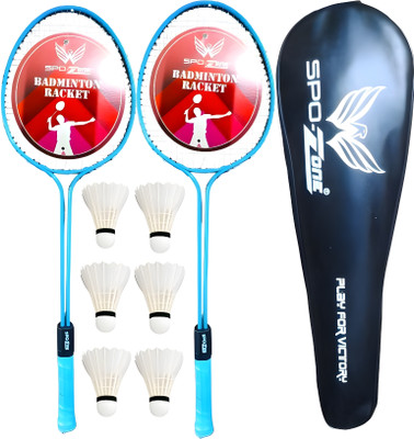 SPO Zone Double Shaft Badminton Racket Combo Kit Set Of 2 Racquet With Shuttlecock Badminton Kit
