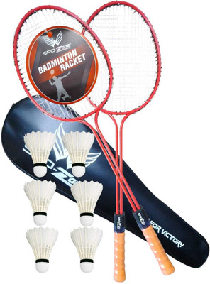 SPO Zone Badminton PRO_20 Racket Set Of 2 With Feather Shuttle Pack of 6 Orange Strung Badminton Racquet(Pack of: 1, 120 g)