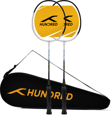 Hundred POWERTEK 100 (2PCS IN 1) White, Black Strung Badminton Racquet(Pack of: 2, 115 g)