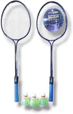 SPO Zone Double Shaft Alloy Body Racket Set OF 2 With Plastic Cock 3 Piece Blue Strung Badminton Racquet(Pack of: 2, 100 g)
