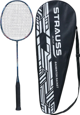 Strauss Carbon Graphite Racket with Shuttle with Nylon Strings-String Tension - 28lbs Blue Strung Badminton Racquet(Pack of: 1, 220 g)