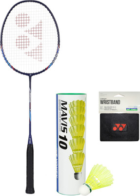 YONEX Nanoflare Speed 7 (Pack of 1 Racket) Mavis 10 (6 Shuttle) Wrist Band (Pack of 1) Blue, Black Strung Badminton Racquet(Pack of: 1, 80 g)