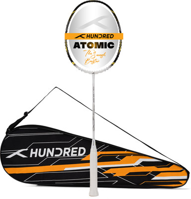 Hundred ATOMIC-X DARK SWORD Max Tension 38lbs White, Black Unstrung Badminton Racquet(Pack of: 1, 84 g)