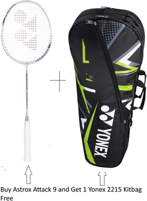 YONEX Astrox Attack 9 + 2215 Black Neon Kitbag Free White Strung Badminton Racquet(Pack of: 1, 80 g)