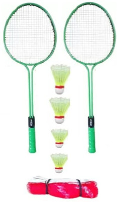 house of common Badminton Set Of 2 Racquet With 4 plastic Shuttles1 Net Multicolor Strung Badminton Racquet(Pack of: 1, 500 g)