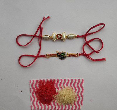 PDR Poonam Designer PD-2Pc-MNM-R2 Gold Finish Rakhi  Set(2 Premium Rakhi)