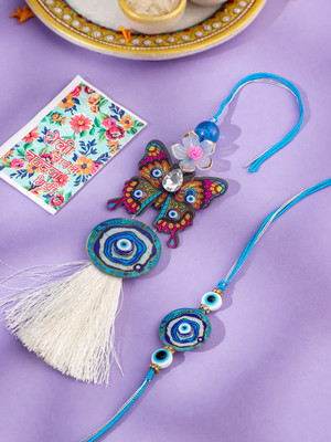 NVR Bhaiya Bhabhi NVR1127-N Mauli Thread Chawal Roli Pack  Set(1 Rakhi, 1 Lumba)