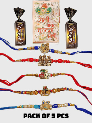 Vamesco Religious krishn-ram-shivtr-shivling-makhan Assorted Rakhi  Set(5 Rakhi, 1 roli chandan,chawal, 1 Toffee)