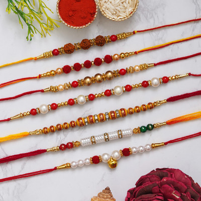 eCraftIndia Designer Rakhi Assorted Rakhi  Set(7 Designer Rakhi, 1 Roli Chawal Pack)