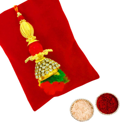 Buyent Enterprises Lumba Buyent ® Kundan Meena Lumba chuda rakhi for bhabhi with Roli Tilak Pack Mauli Thread Lumba  Set(1 lumba rakhi with roli Chawal pack)