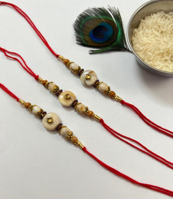 DM MART Designer DM_Rakhi11_2_P3 fancy unique design with moti special collection 2024 Mauli Thread Rakhi, Chawal Roli Pack  Set(3 RAKHI,1 ROLI CHAWAL)
