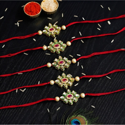 ARADHEMA Designer RKG_13 Assorted Chawal Roli Pack  Set(5 Rakhi Set)