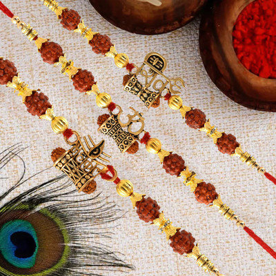 THE INDIA STYLE Designer om swastic shree Rakhi for brother bhai Combo of 3 Mauli Thread, Assorted Rakhi, Chawal Roli Pack  Set(om swastic shree Rakhi set of-3, 1 Packet Roli Chawal)