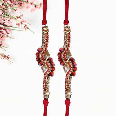 DIVINEDECOR Designer P-28-3369-Stonee-Sett-2-00R Assorted Rakhi  Set(Stone Design Rakhi Combo (Pack Of 2))