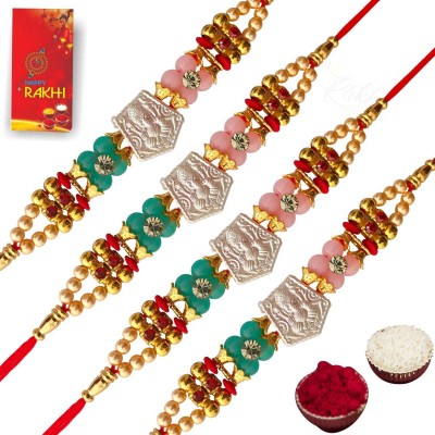 Rakhi Creation Bracelet, Rakhi, Chawal Roli Pack, Greeting Card  Set(Includes 4 Rakhi, Roli Chawal and Free Greeting card)