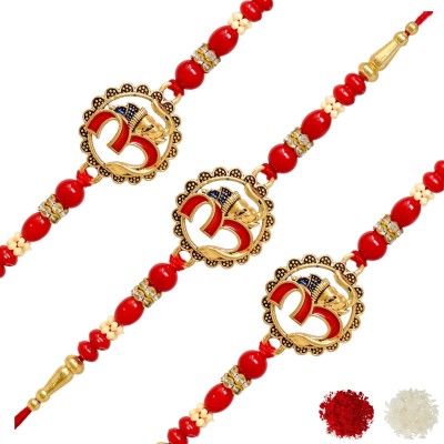 Meira Jewellery Chawal Roli Pack  Set(3 Rakhi, Greeting Card, Roli-Chawal)