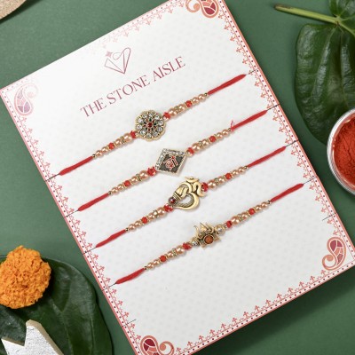 The Stone Aisle Designer ALF-115 Assorted Rakhi  Set(4 Rakhi Set, 1 Roli, 1 Chawal)