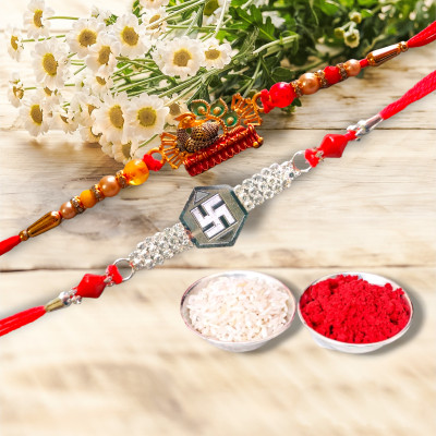 Vanishree World Thread Rakhi Set Gold, Mauli Thread Rakhi, Chawal Roli Pack  Set(2)