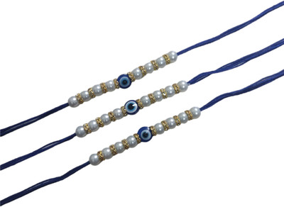 Santosh Jewels Thread SE-EVIL EYE RAKHI-01 Pearl Chawal Roli Pack  Set(3)