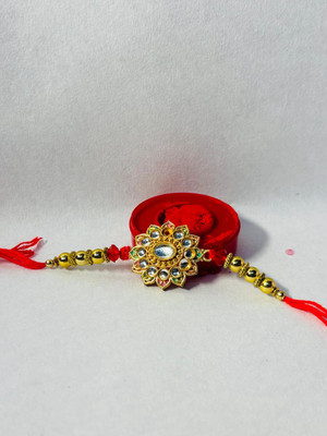 manii traders Designer KUNDANFLWR-02 Mauli Thread Rakhi  Set(1 rakhi with sindoor and rice)