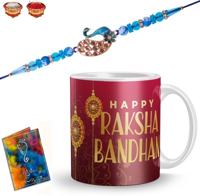 Radheshrakhi Bracelet E-R-140-UJ Mauli Thread Mug, Greeting Card  Set(Rakhi Mug Roli Chawal Card)