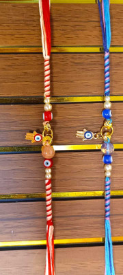 Koogly Designer B-Rakhi-2pc-1574 Mauli Thread Rakhi  Set(2 Rakhi, Round Evil Eyes Design Rakhi Set For Kids)