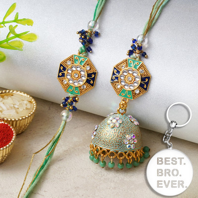 eCraftIndia Bhaiya Bhabhi D1502P6ACRBBE Assorted Showpiece  Set(Set of 2 Rakhis, 1 BEST BRO EVER Keychain, 1 Roli Chawal Pack)