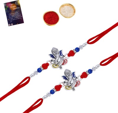 SILVER SHINE Bhaiya Bhabhi NM-4255[2 Mauli Thread Rakhi, Chawal Roli Pack, Greeting Card  Set(2 Bhaiya Rakhi With Roli Chawal, 1 Greeting Card)