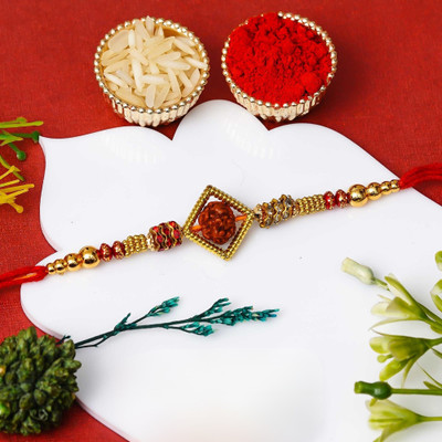 eCraftIndia Rudraksh Rakhi Nectar Assorted Rakhi  Set(1 Rakhi for Brother, 1 Roli Chawal Pack)