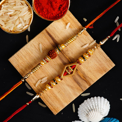 Anil Rakhi Rudraksh Rakhi Assorted Rakhi  Set(Pack of 2 Rakhis with Roli Chawal)