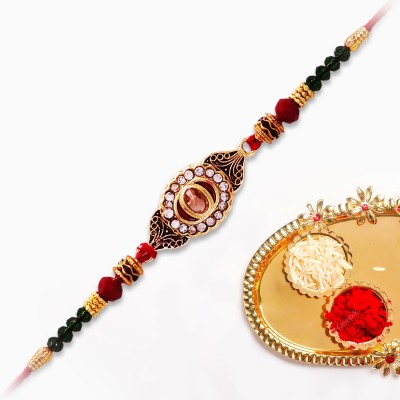 ARSUVI Religious B10_SO1_039 Kundan Rakhi, Chawal Roli Pack  Set(1 Kundan Zarkan Designer Rakhi, 1 Roli And 1 Chawal Pack)