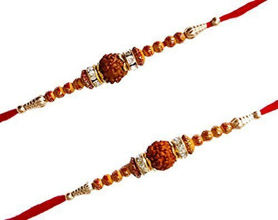 VIJAY VARGIA Rudraksh Multi Colour Rudraksha Rakhi for Rakshabandhan Zardosi Badge  Set(1)