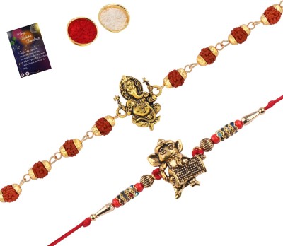 Paola Designer PL-3622-3035 Gold Rakhi, Greeting Card, Chawal Roli Pack  Set(2 rakhi,Roli chawal,1 greating card)