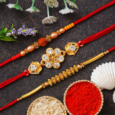 eCraftIndia Designer D1574 Mauli Thread Rakhi  Set(Set of 3 Rakhis, 1 Roli Chawal Pack)