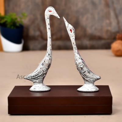 Ascension Kissing Swan Duck Showpiece Home Decor Love Birds Figurine Decorative Showpiece  -  17.5 cm(Metal, Silver)