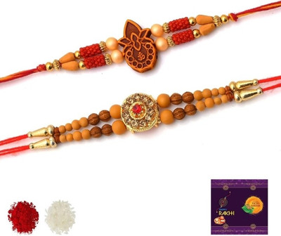 RISHIKA ENTERPRISES Thread Designer Rakhi Set (2 Rakhi with Free Roli, chawal) Mauli Thread Chawal Roli Pack  Set(1)