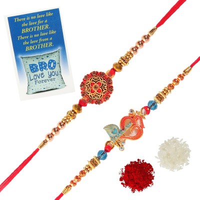 eyesphilic Designer db186multipankh2 Assorted Chawal Roli Pack, Greeting Card, Rakhi  Set(2 RAKHI, 1 pack of roli chawal chandan misri in a broher greeting card)