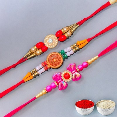 SHUBH LAXMI CREATION Designer E2-D7-F11- Assorted Rakhi, Chawal Roli Pack  Set(3 Rakhi, Chawal, Roli)