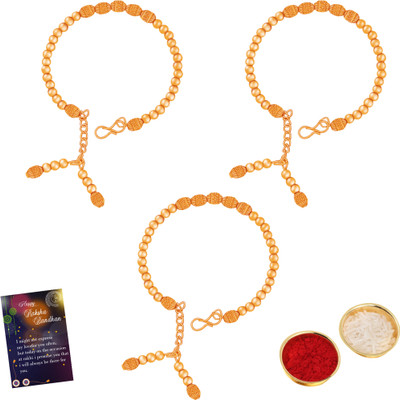 Kwisy Creation Religious RKKW-4319-Q3 Mauli Thread Rakhi  Set(3 Bhabhi Rakhi With Roli Chawal And Raksha Bandhan Greeting Card)