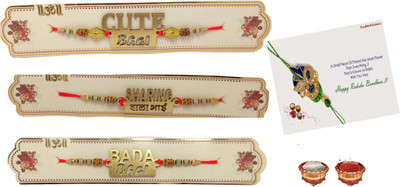 RakhiLove Designer Trending_JM1_Rk RAKHI202091_782new Mauli Thread Rakhi  Set(Three Designer Rakhi With Greeting card & Roli)