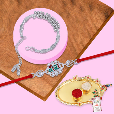 ShreejiHuf Bhaiya Bhabhi SHHRK-1064-4318-4322 Mauli Thread Rakhi  Set(1 Bhaiya/1 Bhabhi Rakhi With Roli Chawal And Greeting Card With Pooja Thali)