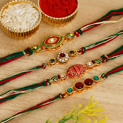 Anil Rakhi Designer D1237 Assorted Rakhi  Set(4 N Rakhi, 1 Roli Chawal)