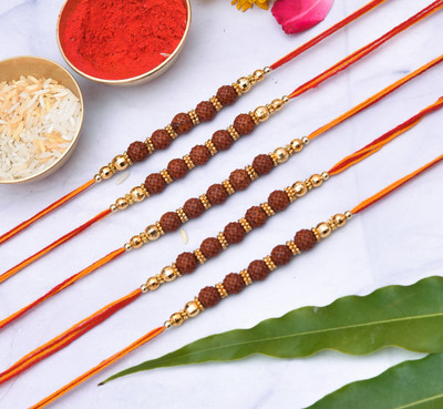 THE INDIA STYLE Designer Rudraksha set of-3 Rakhi for Brother Big Bro, Mahadev Mahakal Shiva Bhakt RAkhi Mauli Thread, Assorted Rakhi  Set(Rudraksha Rakhi Combo of 5, 1 Packet Roli Chawal)