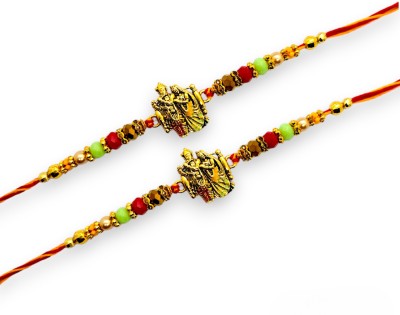 Elleva Thread Rakhi05 Gold Finish Rakhi  Set(Radha Krishna Rakhi for Brother Combo set of 2)