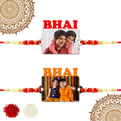 LET'S FREEZE Designer Personalized/Customized Rakhi for Brother Set of 2 Photo Rakhi With Roli Chawal Mauli Thread Rakhi  Set(Perfect Rakhi for Brother Best For Every Age Kids to Adults Rakhi For Brothers)