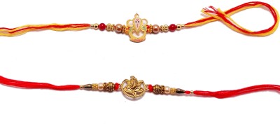 VRSPKA Rakhi  Set(Gold plated Metal Ganesh ji Designer 2 Set Rakhi)