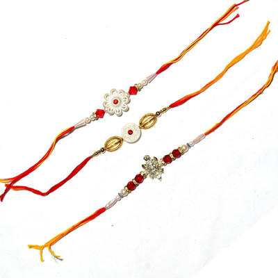 lekhbhav Designer LK309 Assorted Rakhi  Set(Designer Kachua Rakhi Set of 3)
